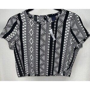 BEWARE Crop Top Geometric Design Women Sz Med Black White